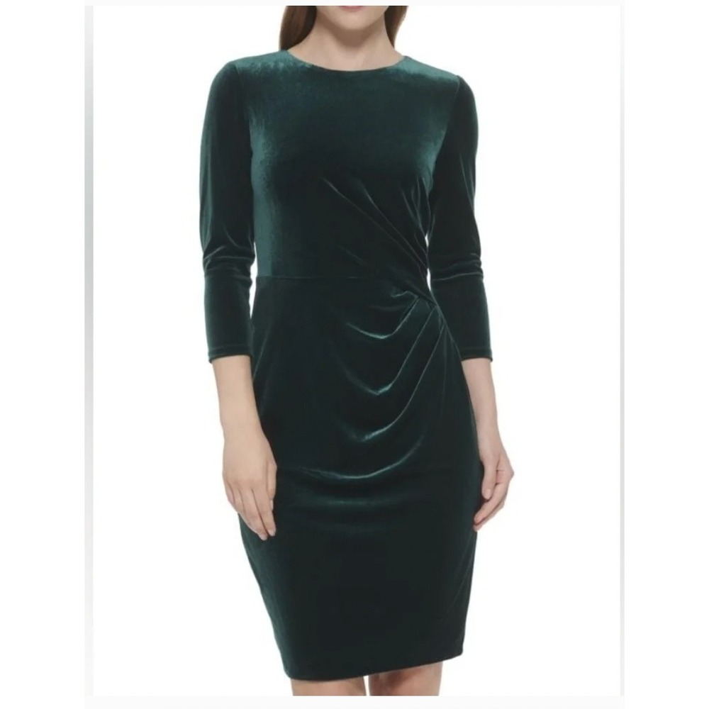 Eliza J Womens Green Velvet Ruched Sheath Dress EJ7P3600 10P NEW